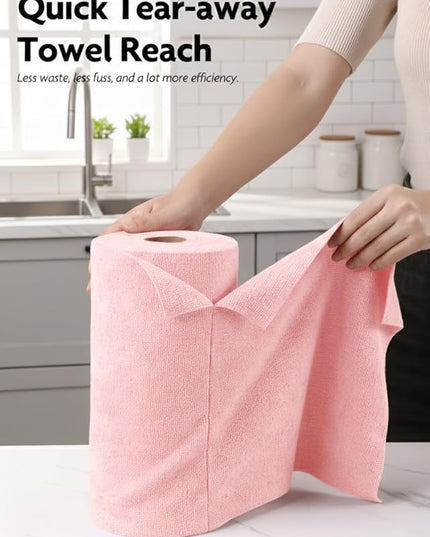 Fantasticlean Microfiber Cleaning Cloth Roll -60 Pack, Tear Away Microfiber Towels, 12" x 12", Reusable, Washable, Lint Free, Ultra Absorbent Dishcloth for All-Around Cleaning (Pink & Grey)