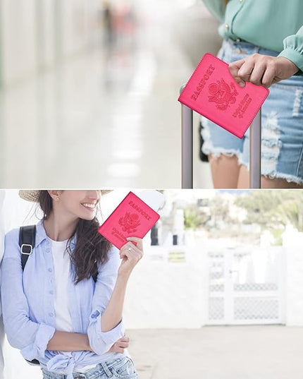 Passport and Vaccine Card Holder Combo, with Slot, Wallet, Cover, Case, for Women Men(AD-Rose Red)