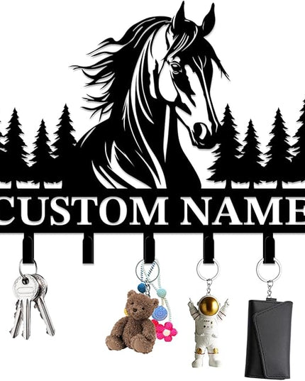 Personalized Custom Name Farm Horse Wall Key Hooks,Metal Horse Art Clothes Hooks,Metal Horse Wall Home Storage Decorative,For Front Door, Hallway, Kitchen, Bedroom,Keys,Hats (Style B)