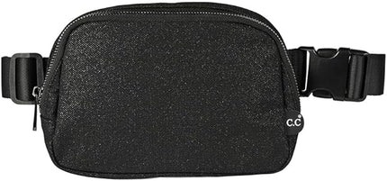 C.C Glitter Tiny Mesh Fanny Pack For Women Unisex - Shimmering Daily Waist Crossbody Belt bag With Adjustable Strap (Black)