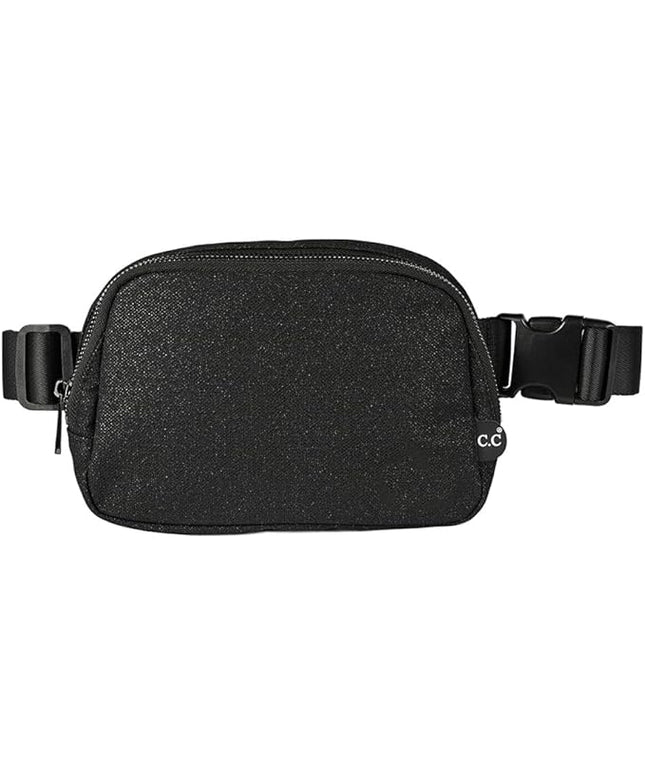 C.C Glitter Tiny Mesh Fanny Pack For Women Unisex - Shimmering Daily Waist Crossbody Belt bag With Adjustable Strap (Black)