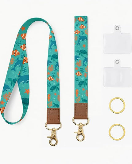 Phone Lanyard Wrist Strap Set, Ocean Animals Neck Lanyard for Phones, Wallet, Car Keys and ID Badge – Universal Everyday Carry