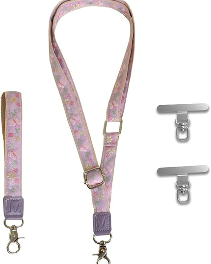 LEMEDE Wrist Keychain and Adjustable Phone Lanyard, Silver Hook Phone Crossbody Strap with 360° Rotating Phone Pads