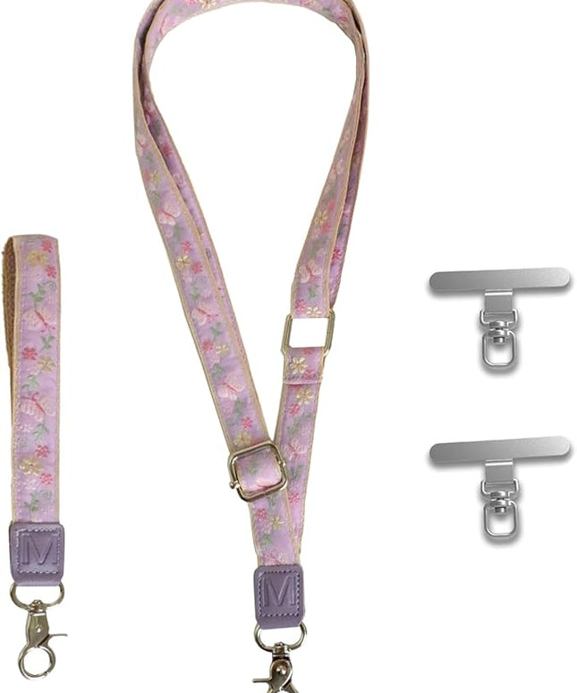 LEMEDE Wrist Keychain and Adjustable Phone Lanyard, Silver Hook Phone Crossbody Strap with 360° Rotating Phone Pads