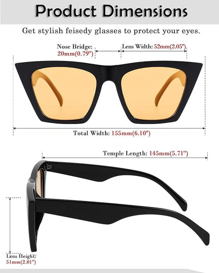 FEISEDY Vintage Square Cat Eye Sunglasses Women Trendy Cateye Sunglasses B2473