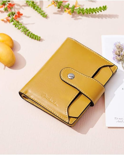 BOSTANTEN Women Leather Wallet RFID Blocking Small Bifold Zipper Pocket Wallet Card Case Purse with ID Window