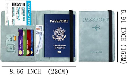 Luggage Tag and Passport Holder Set,Passport Cover with Card Slot and Boarding Pass Slot Combo,Passport Travel Must Have, Waterproof and Scratch Resistant Travel Accessories（Light Blue）