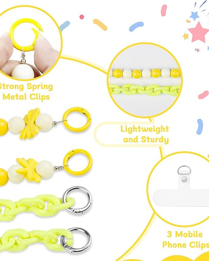 2 Pcs Phone Charm Wrist Strap with Tether Tab, Double Anti Lost Cute Beaded Wrist Lanyard, Detachable Transparent Phone Charms for Bag, Key Chains, Camera Decor