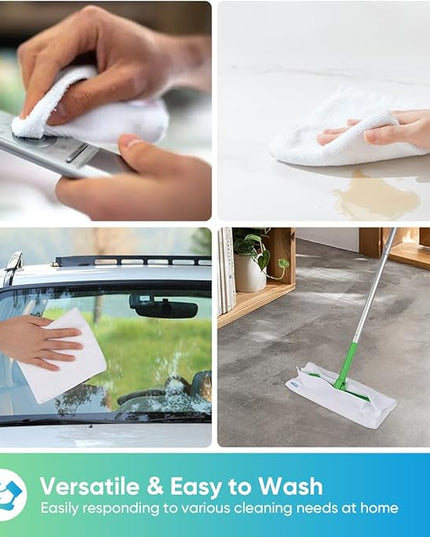 HOMEXCEL White Microfiber Cleaning Cloth, 24 Pack Cleaning Towels for Kitchen, Lint Free, Scratch-Free, Highly Absorbent, and Reusable Cleaning Rags for House, Window and Glass, Cars, 11.5 X11.5 inch