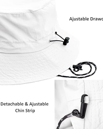 woogwin Waterproof Bucket Rain Hat with Chin Strap Quick Dry Packable Boonie Sun Hat Safari Hat UV Protection
