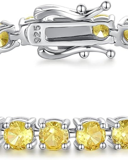 FANCIME Birthstone Bracelet Sterling Silver Gemstone Tennis Bracelets Fine Jewelry Wedding Bridal Prom Birthday Gift for Women Her, Length 7.2 Inch Width 4mm
