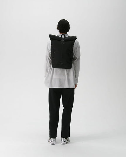 Sandqvist Men's Icon Large Rolltop Backpack, Black With Black Leather, One Size