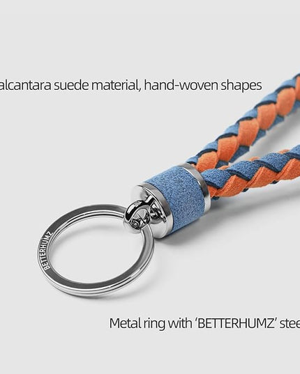 BETTERHUMZ Leather Key Fob Car Weave Keychain Ring Woven Strap Braided Key Chain for Alcantara Accessories