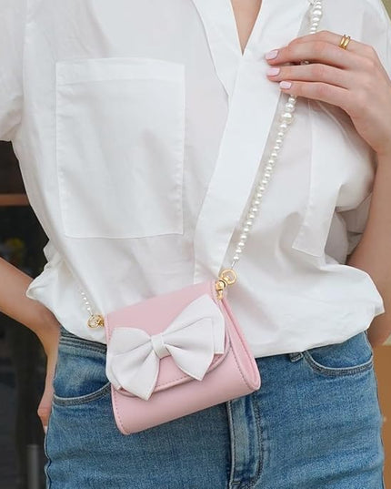 Phone Chain Crossbody Pearl Strap, Pearl Beaded Chain Shoulder Crossbody Lanyard with Phone Tether Patches Compatible with Most Phones Bag Purse (I)