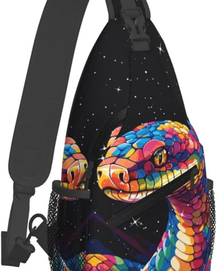 Animal Face Sling Bag Crossbody Bags Chest Bag Backpack for Travel Running and Hiking for Men Women Colorful Snake