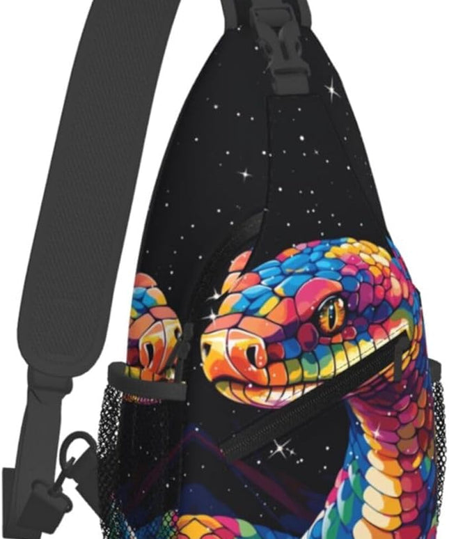 Animal Face Sling Bag Crossbody Bags Chest Bag Backpack for Travel Running and Hiking for Men Women Colorful Snake