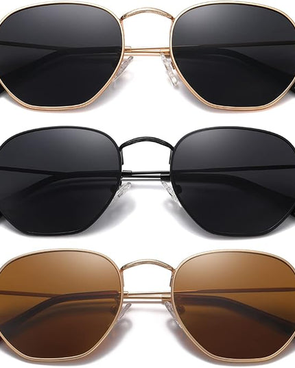 MEETSUN Polarized Hexagon Sunglasses for Women Men Polygon Square Sun Glasses UV400 Protection Metal Frame