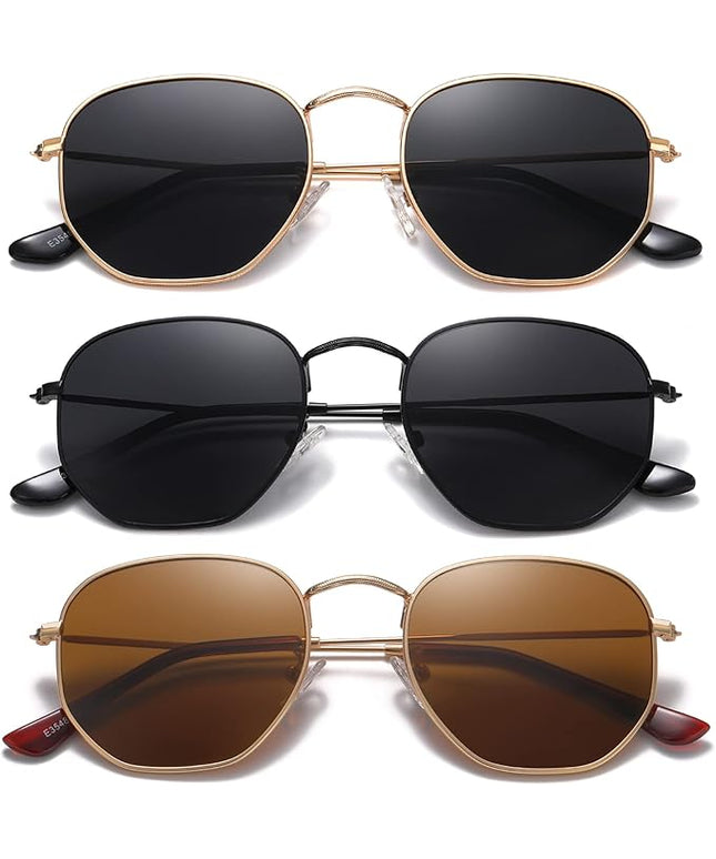 MEETSUN Polarized Hexagon Sunglasses for Women Men Polygon Square Sun Glasses UV400 Protection Metal Frame
