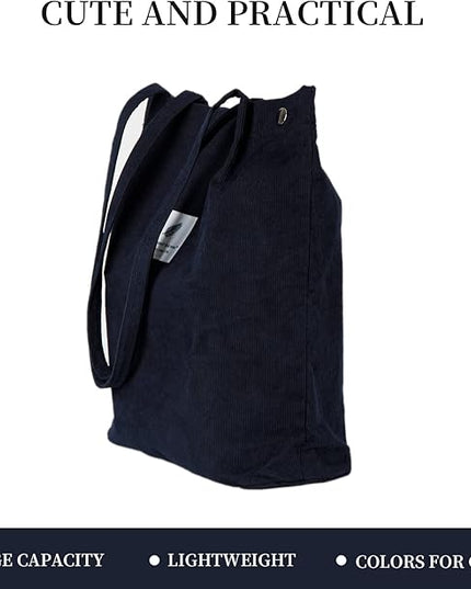 Corduroy Tote Bag Cute Tote Bags for Women Shoulder Bag with Inner Pocket for Work Beach Travel and Shopping Grocery