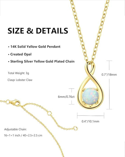FANCIME 14K Solid Gold Birthstone Pendant with Sterling Silver Chain Infinity Gemstone Necklace Fine Jewelry Anniversary Birthday Christmas Gifts for Women Wife Her