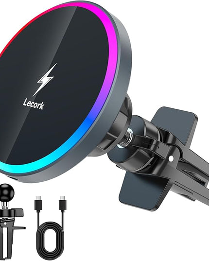 Lecork for Magsafe Car Mount Charger, 15W Air Vent Magnetic Wireles Car Mount Charger for iPhone 17 Pro Max Accessories, Car Phone Holder for iPhone 17 16 15 14 13, Zinc Alloy Case, Deep Grey