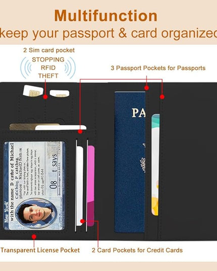 PU Leather Passport Holder Cover 5.9×4.3 Inch with Credit Card Slot and Boarding Pass Slot Combo Blocking Passport Holder Wallet Cover Case for Travel Boarding Essentials (Magical)