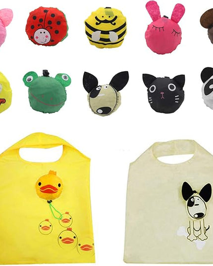 10PCS Folding Shopping Bags Reusable Shopping Tote Bags Compact Eco Periodic Duty Recycling Use Shopping Bags (Animals)