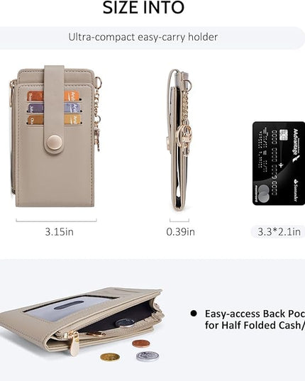 POIUGOYA Slim Wallet for Women,RFID Blocking Bifold Credit Card Holder with Zipper Coin Pocket,ID Window,Keychain