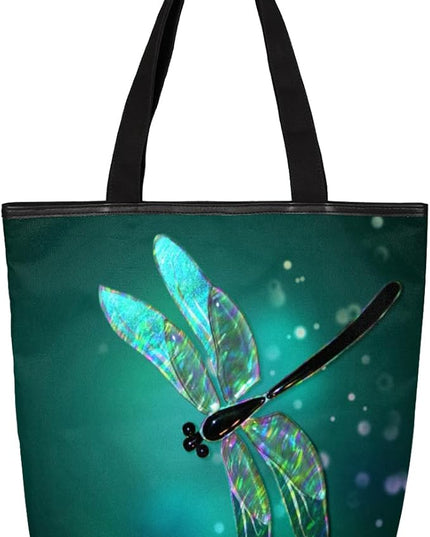 Dragonfly Cute Canvas Tote Bags, Eco Friendly Reusable Grocery Shopping Bags for Beach, Books, Women & Girls With Zipper Inner Pocket