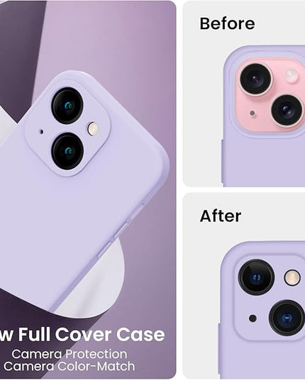 FireNova Designed for iPhone 15 Case, Silicone Upgraded [Camera Protection] Phone Case with [2 Screen Protectors], Soft Anti-Scratch Microfiber Lining Inside, 6.1 inch, Clove Purple