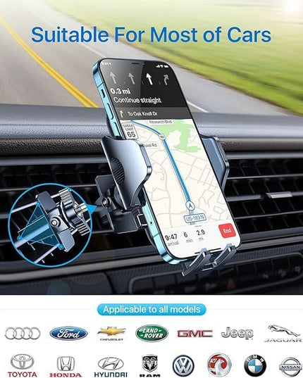 andobil 2026 Upgraded Car Phone Holder Mount for Vent, Military Sturdy Metal Clip Air Vent Phone Holder for Your Car Easy Used Cell Phone Car Mount for iPhone 16 15 14 13 12 Pro Max Samsung Grey