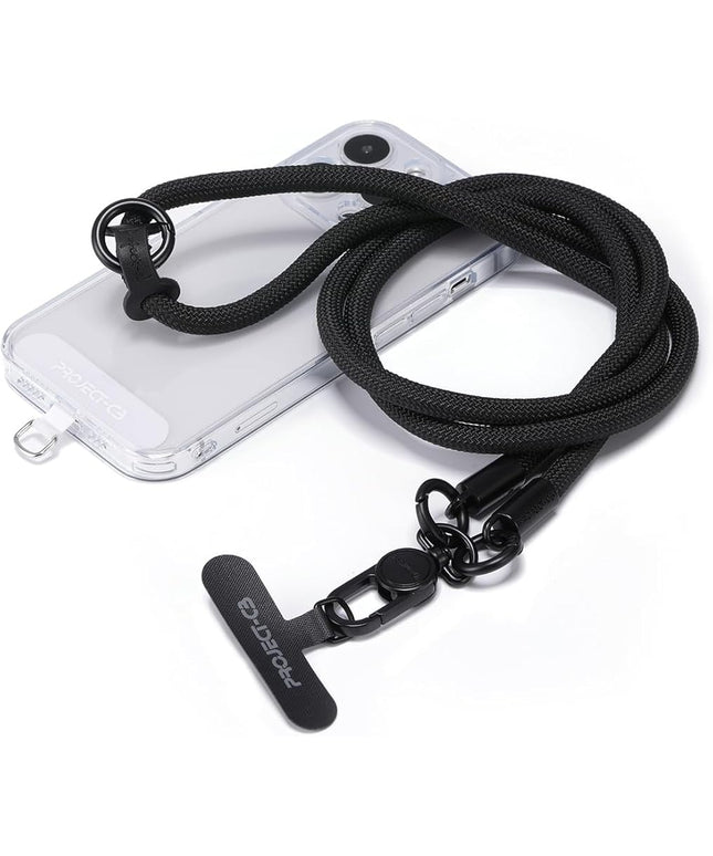 project-cb Phone Lanyard×1,Phone Tether Tab×2,Cell Phone Lanyards for Around the Neck,Rope Lanyard,Universal Adjustable Phone Strap Crossbody,Cell Phone Chain(Black)