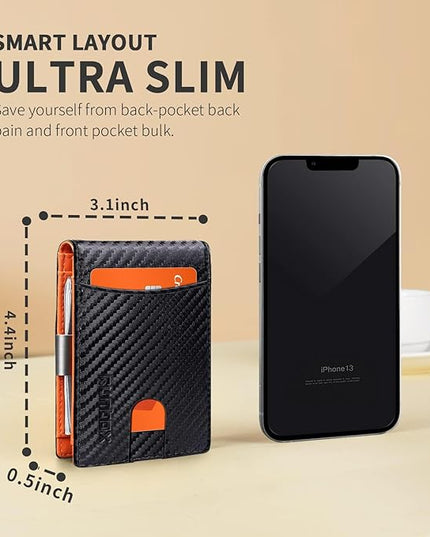RUNBOX Slim Money Clip Wallets for Men RFID Blocking 11 Card Holder Minimalist Small Leather Bifold Men's Front Pocket Wallet Gift Box