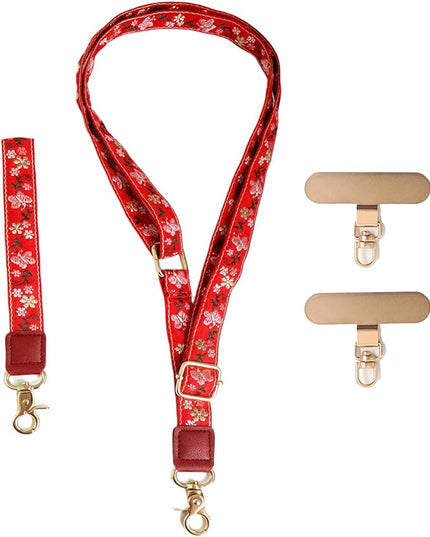 LEMEDE Phone Charm Lanyard, Gold Buckle Adjustable Crossbody and Wrist Strap with 2pcs 360-Degree Rotatable Phone Pad