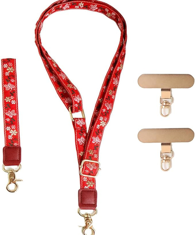 LEMEDE Phone Charm Lanyard, Gold Buckle Adjustable Crossbody and Wrist Strap with 2pcs 360-Degree Rotatable Phone Pad