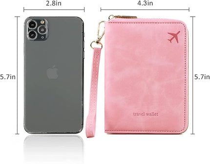 Passport Holder for Travel Women and Men RFID Passport Holder with Card Slots Holder Passport Case Passport cover Passport Wallet Travel Essentials and Accessories (Short Zipper, SZH-Pink)