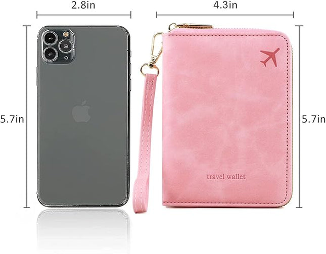 Passport Holder for Travel Women and Men RFID Passport Holder with Card Slots Holder Passport Case Passport cover Passport Wallet Travel Essentials and Accessories (Short Zipper, SZH-Pink)