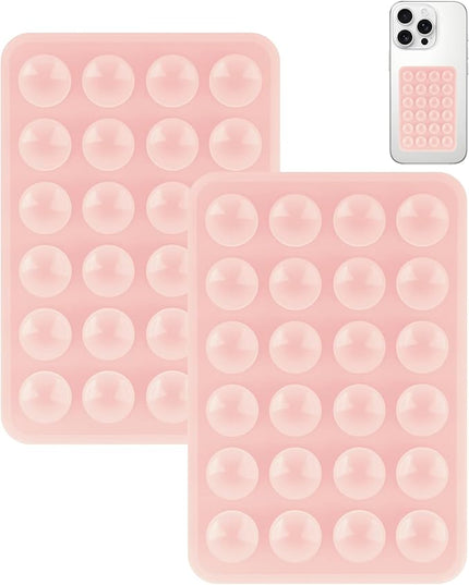 2 Pack Silicone Suction Phone Case Mount, Silicon Adhesive Smartphones Stand Sticky, Non Slip Suction Cup, Hands-Free Phone Accessories Holder for Selfies and Videos Chalk Pink