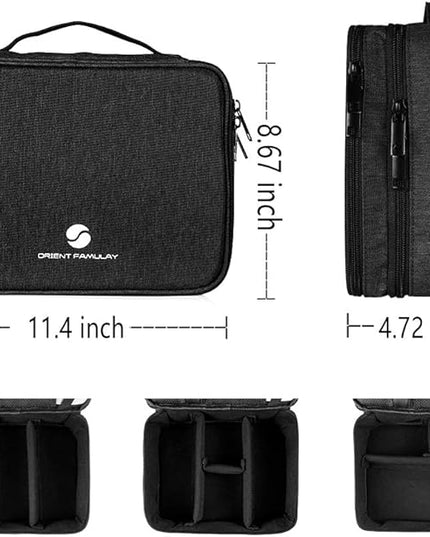 Travel Electronics Organizer, Waterproof Cable Organizer Bag for Electronic Accessories Double Layer Large Shockproof Cable Storage Bag for Cord, Power Bank, Tablet(Up to iPad 11 inch) - Black