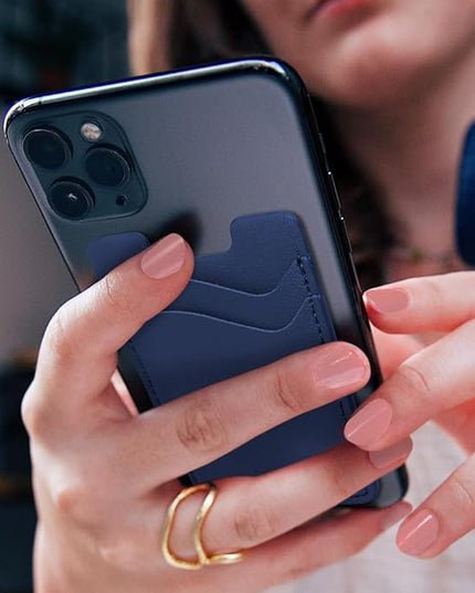 Puxnoin Leather Phone Wallet, Stretchy Card Holder for Back of Phone Case - 2Pack Navy Blue