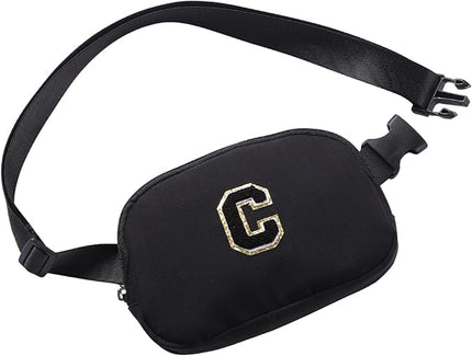 Glratn Initial Letter Belt Bag Crossbody Bags Fanny Pack For Girls，Birthday Gifts for 6 7 8 9 10 11 12 13 14 15 Year Old Girls,Purse for Kids,Cute Teen Trendy Stuff Travel Essentials.（Black-C）