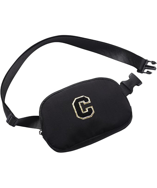 Glratn Initial Letter Belt Bag Crossbody Bags Fanny Pack For Girls，Birthday Gifts for 6 7 8 9 10 11 12 13 14 15 Year Old Girls,Purse for Kids,Cute Teen Trendy Stuff Travel Essentials.（Black-C）