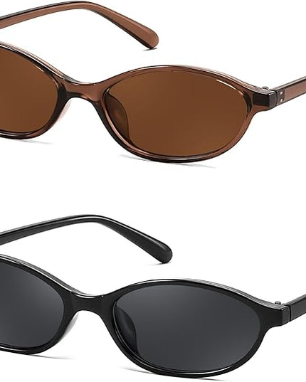 FEISEDY Retro Oval Cat Eye Sunglasses for Women 90s Narrow Lightweight Shades Y2k Trendy Sunnies B0257