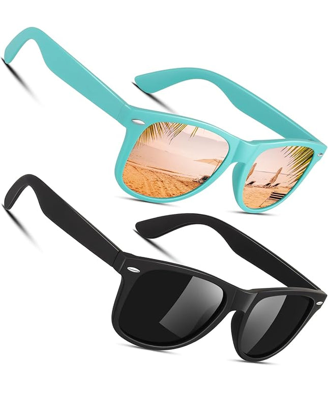 Sunier Polarized Sunglasses for Men and Women, Retro Square Matte Finish UV400 Protection Shades for Driving, Fishing