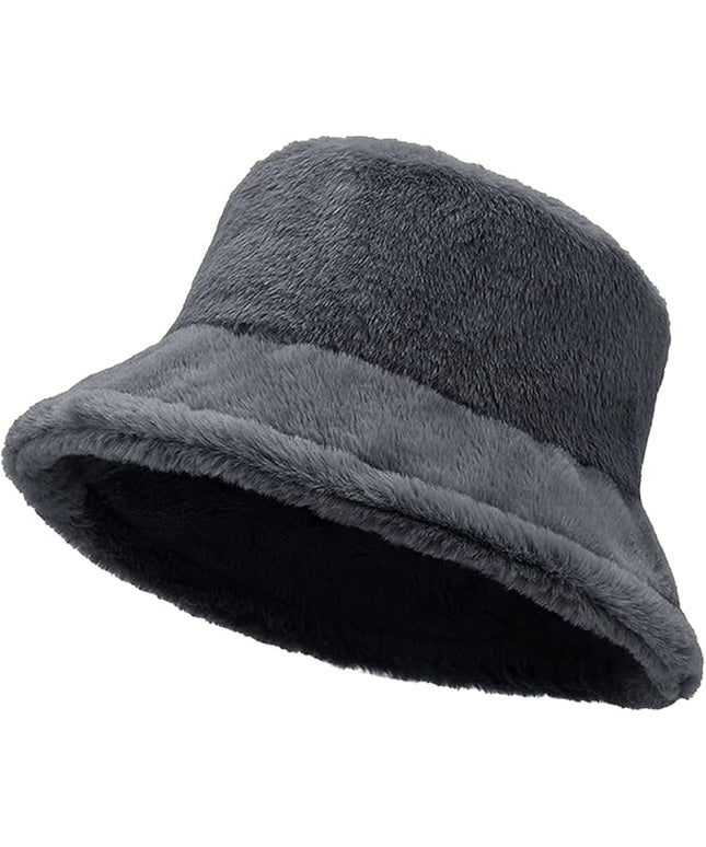 Women Plush Fluffy Bucket Hat Warm Lining Winter Faux Fur Cozy Wide Brim Winter