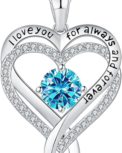 Jewelry for Women Wife Infinity Heart Birthstone I Love You Necklace S925 Anniversary Women Necklaces for Her Wife Birthday Gift Ideas, Birthday Present for Girlfriend Mom Daughter Sterling Silver