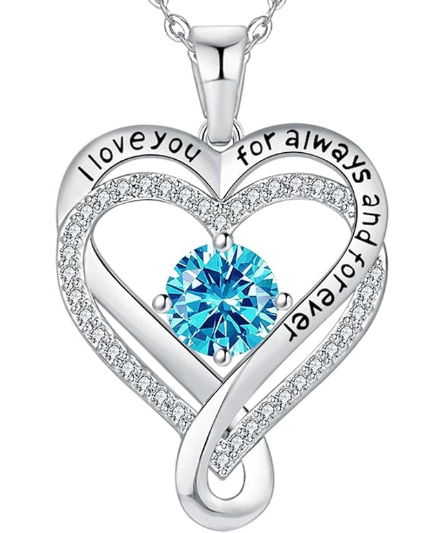 Jewelry for Women Wife Infinity Heart Birthstone I Love You Necklace S925 Anniversary Women Necklaces for Her Wife Birthday Gift Ideas, Birthday Present for Girlfriend Mom Daughter Sterling Silver