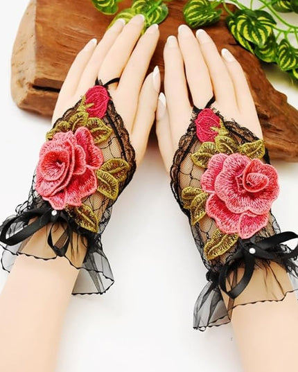 Specell Embroidered Flowers Lace Fingerless Gloves - for Bridal Wedding Cocktail Tea Party Evening Prom Costumes Cosplay