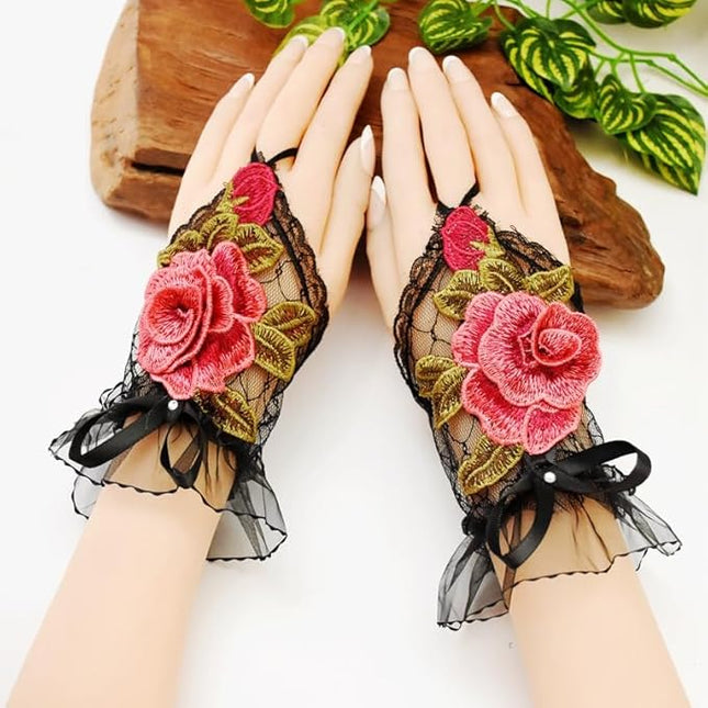 Specell Embroidered Flowers Lace Fingerless Gloves - for Bridal Wedding Cocktail Tea Party Evening Prom Costumes Cosplay
