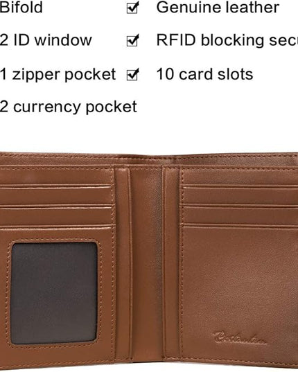 BOSTANTEN Women Leather Wallet RFID Blocking Small Bifold Zipper Pocket Wallet Card Case Purse with ID Window